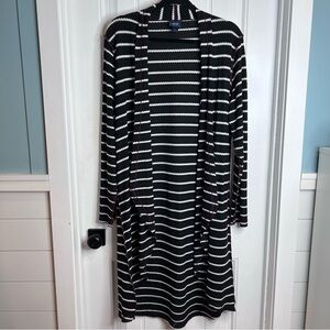 Daytrip Black White Knit Open Front Long Lightweight Duster‎ Cardigan. Large.